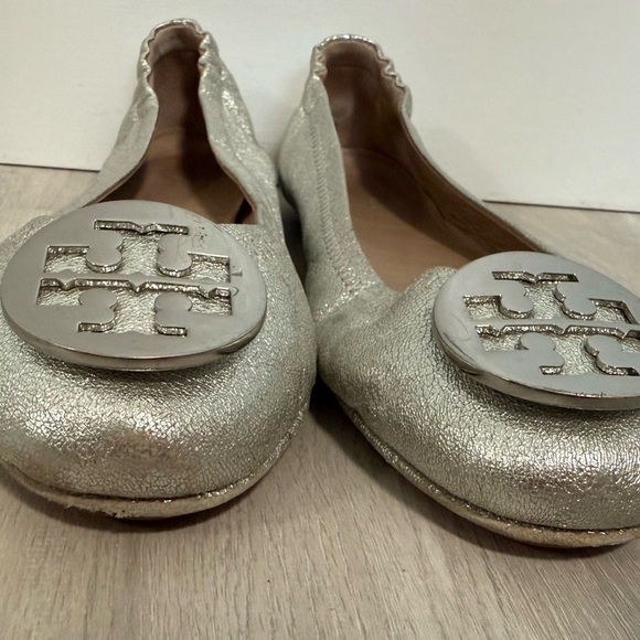 Tory Burch Minnie Travel Ballet Flat Royal Metallic Sliver Womans sz 9.5 - Picture 9 of 12